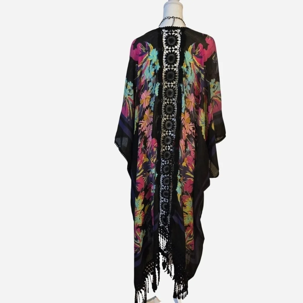 Woven Heart Multi Color Floral Tassel Kimono Cardigan Size 3XL - Picture 5 of 7